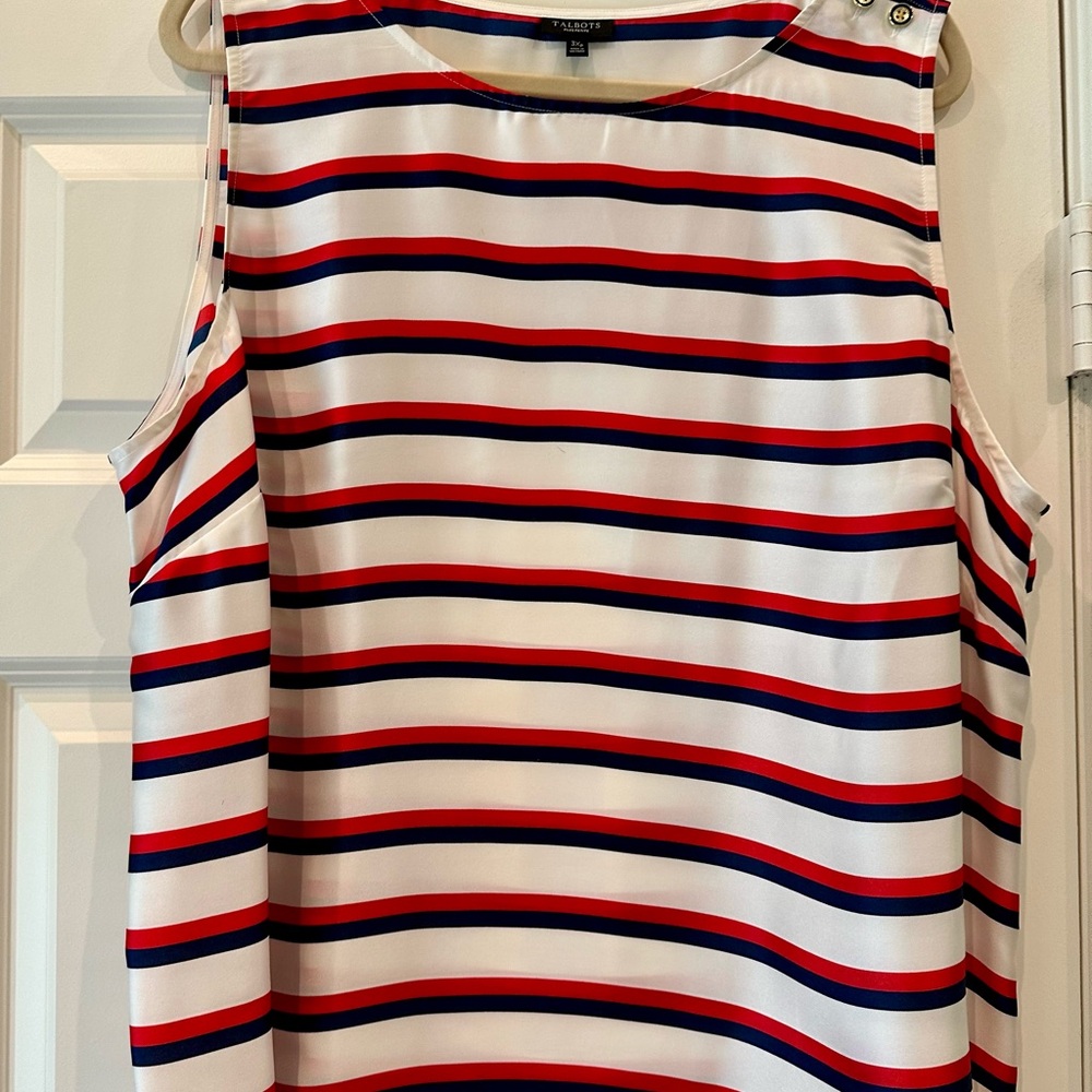 Talbots White and Blue Sleeveless Boxy Blouse